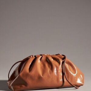 Anthropologie Glossy Cognac Leather Gathered Pouch